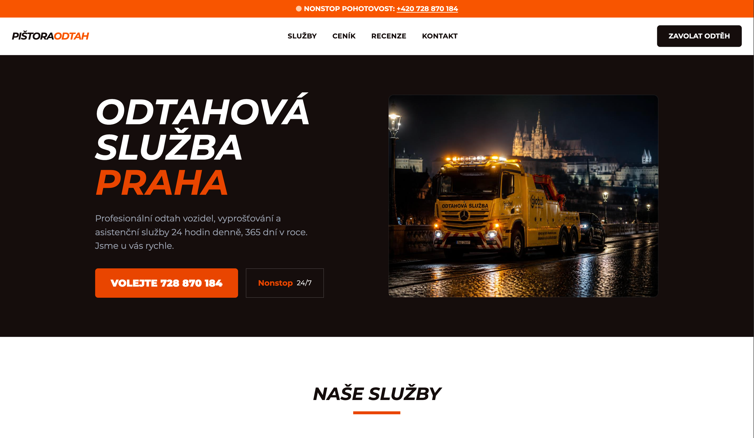Ukázka webu Odtahovka Pištora – Odtahová služba