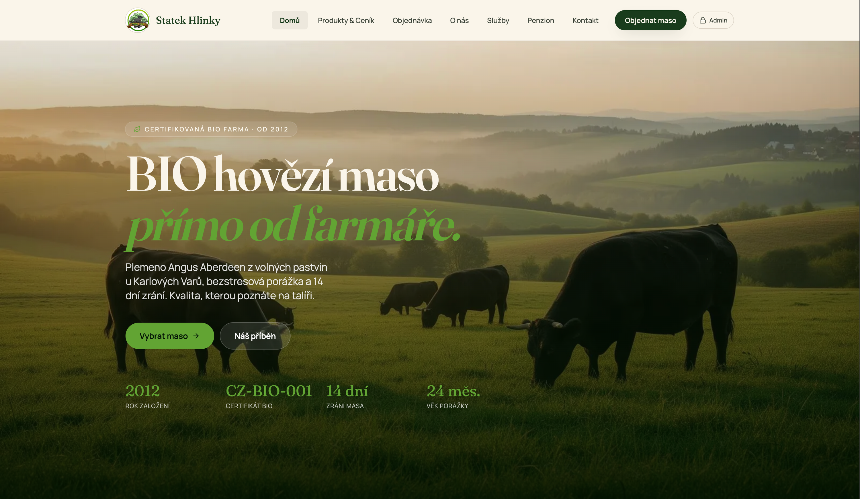 Ukázka webu Statek Hlinky – Řeznictví & porážka