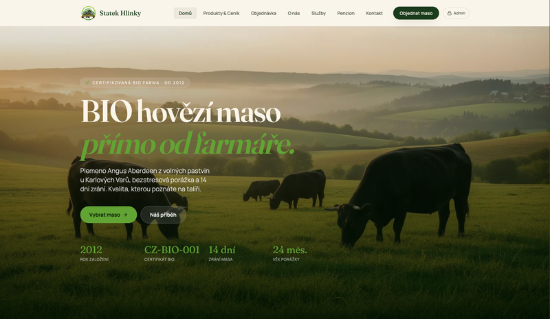 Ukázka webu Statek Hlinky – Řeznictví & porážka