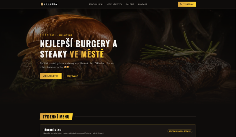 Ukázka webu Základna u Pata – Restaurace Milovice