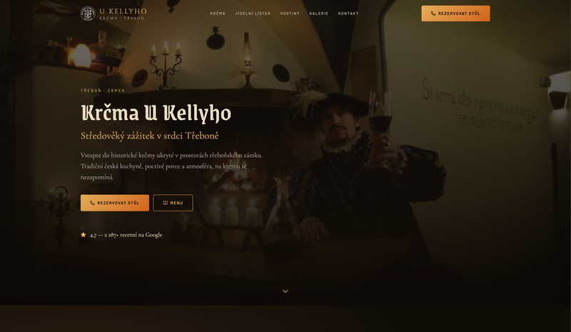 Ukázka webu Krčma u Kellyho – Starověká Krčma