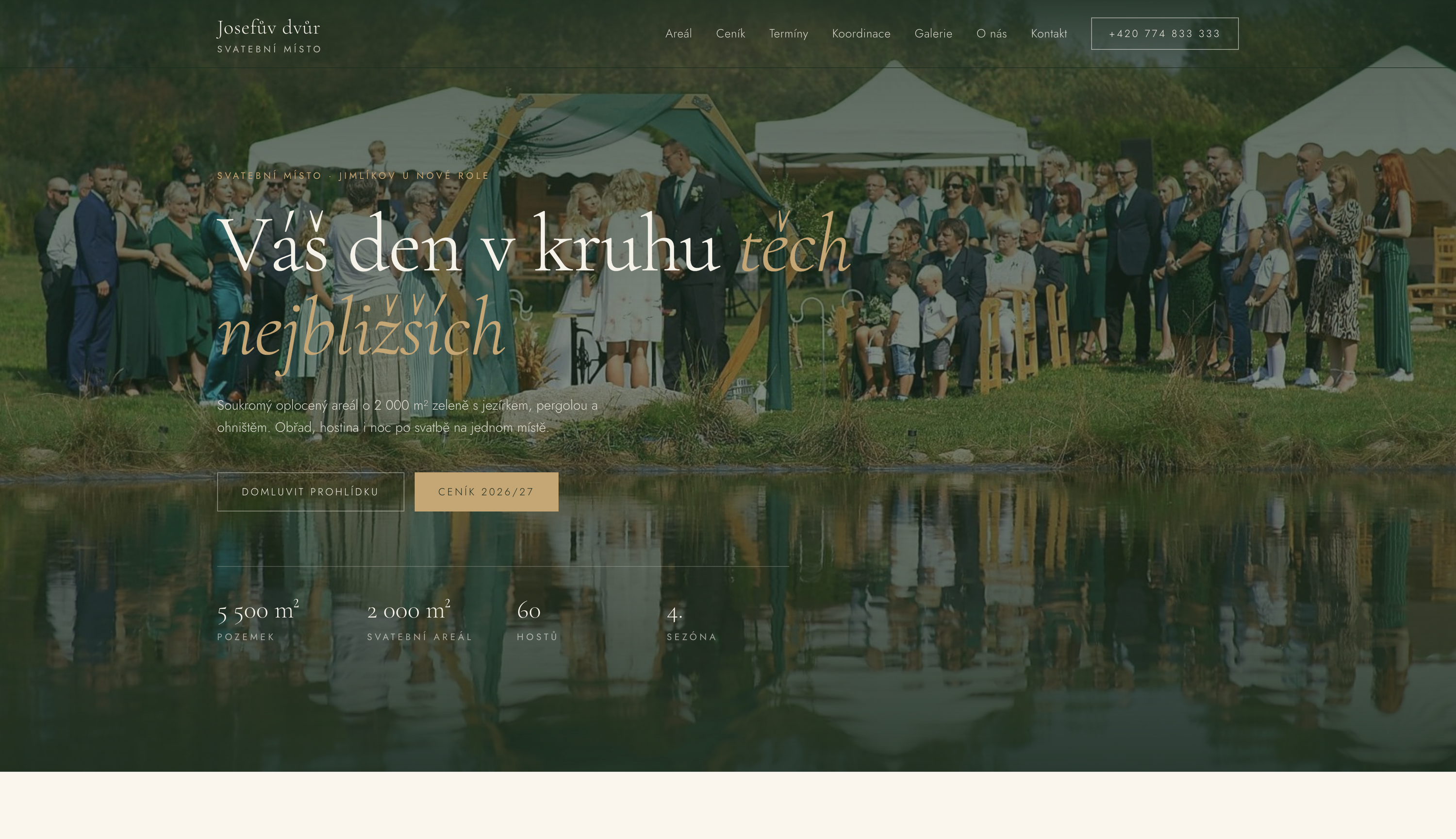 Ukázka webu Josefův Dvůr – Svatební místo